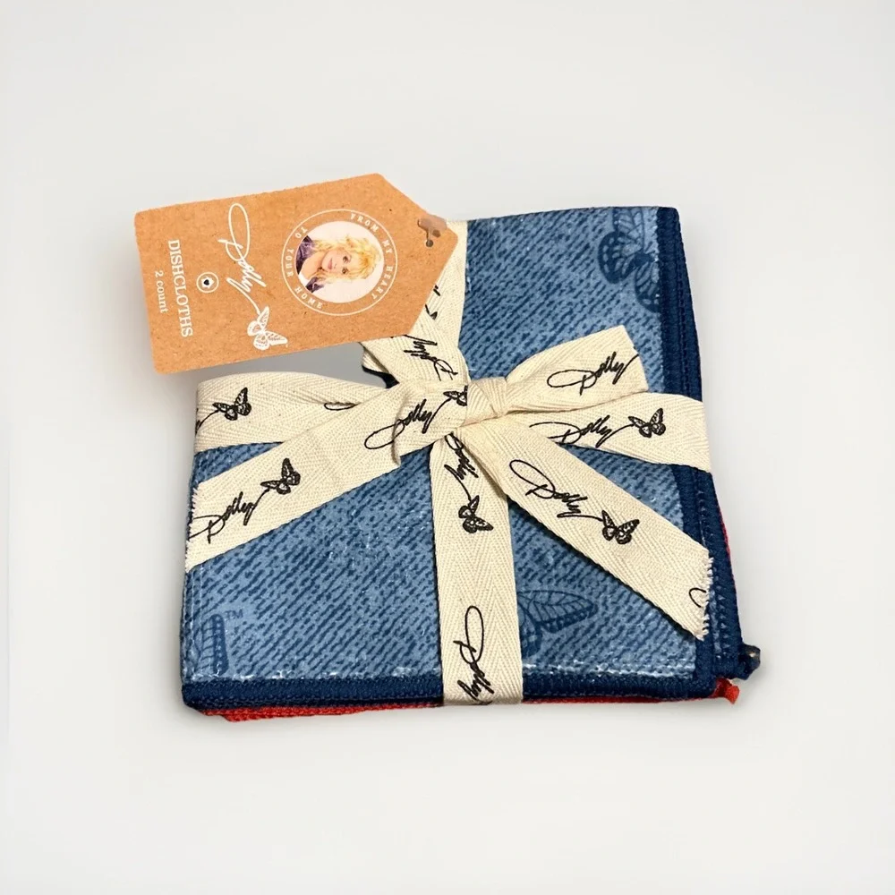 Dolly Parton Dark Blue Dishcloths Red Seem (2 Count) (Brand New)